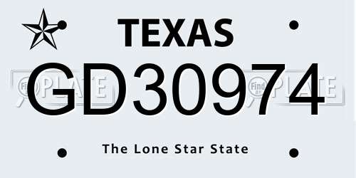 GD30974 Texas License Plate