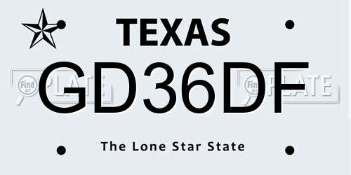 GD36DF Texas License Plate