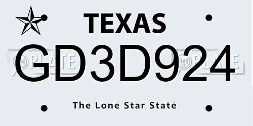 GD3D924 Texas License Plate