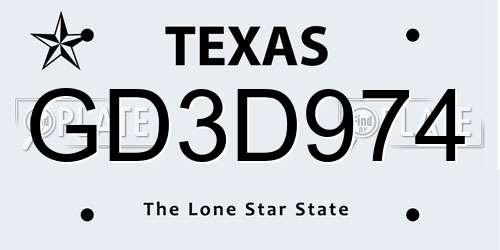 GD3D974 Texas License Plate