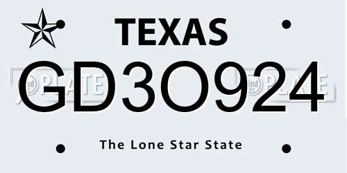 GD3O924 Texas License Plate