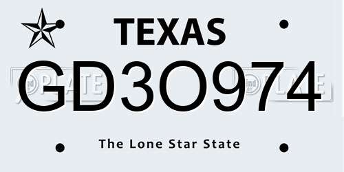 GD3O974 Texas License Plate