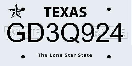 GD3Q924 Texas License Plate