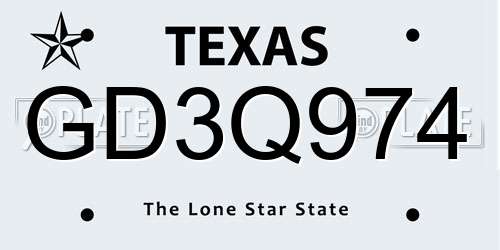 GD3Q974 Texas License Plate