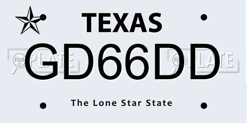 GD66DD Texas License Plate