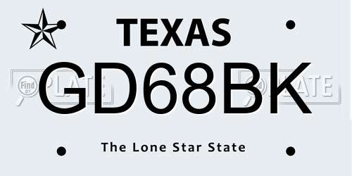 GD68BK Texas License Plate