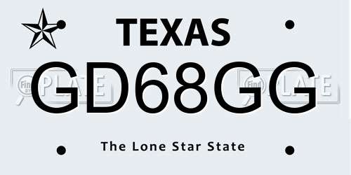 GD68GG Texas License Plate