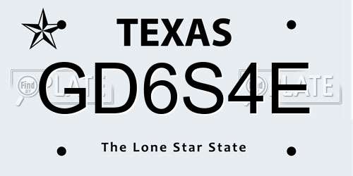 GD6S4E Texas License Plate