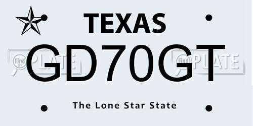 GD70GT Texas License Plate