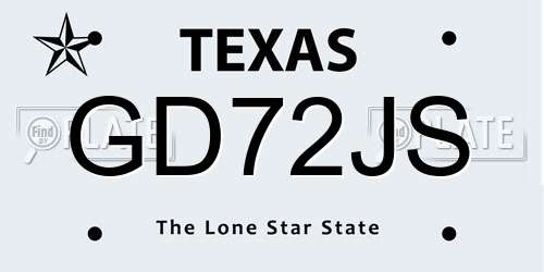 GD72JS Texas License Plate