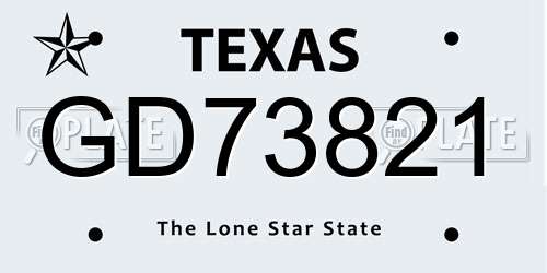GD73821 Texas License Plate