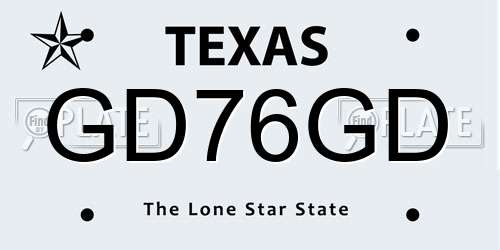 GD76GD Texas License Plate