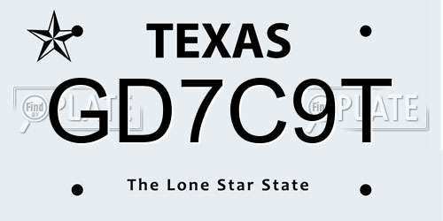 GD7C9T Texas License Plate