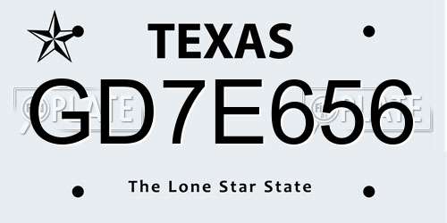 GD7E656 Texas License Plate