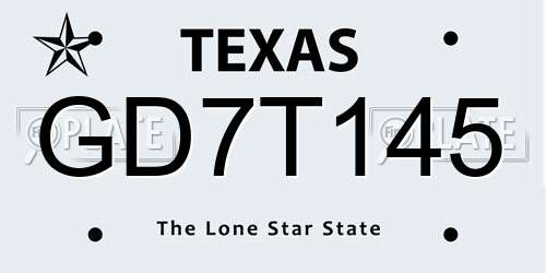 GD7T145 Texas License Plate