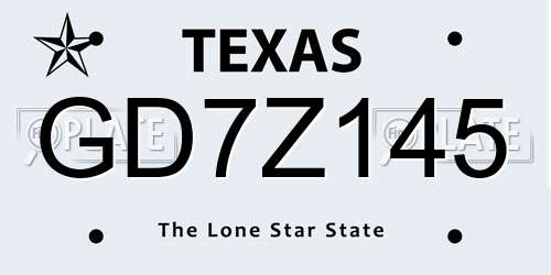 GD7Z145 Texas License Plate