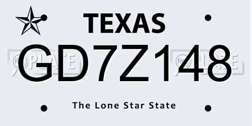 GD7Z148 Texas License Plate