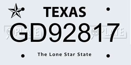 GD92817 Texas License Plate