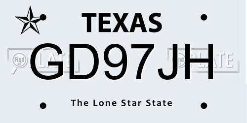 GD97JH Texas License Plate