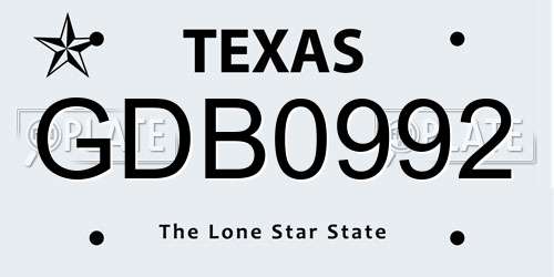 GDB0992 Texas License Plate