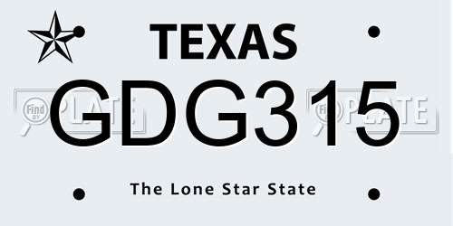GDG315 Texas License Plate