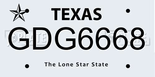 GDG6668 Texas License Plate