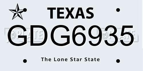 GDG6935 Texas License Plate