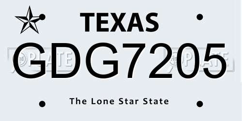 GDG7205 Texas License Plate