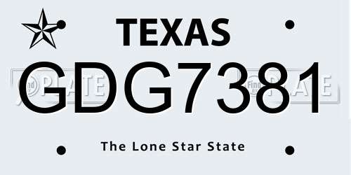 GDG7381 Texas License Plate