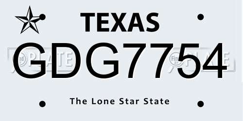 GDG7754 Texas License Plate