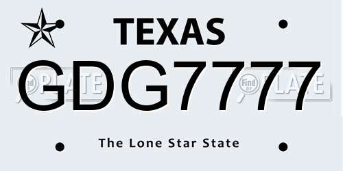 GDG7777 Texas License Plate