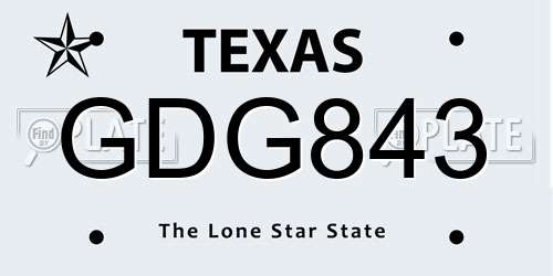 GDG843 Texas License Plate
