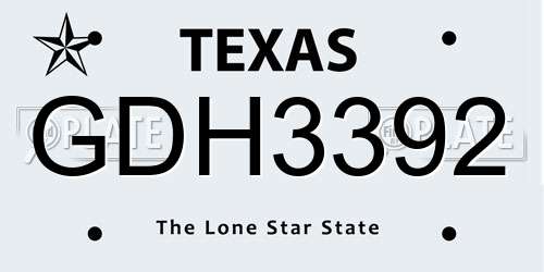 GDH3392 Texas License Plate