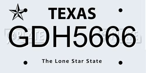 GDH5666 Texas License Plate