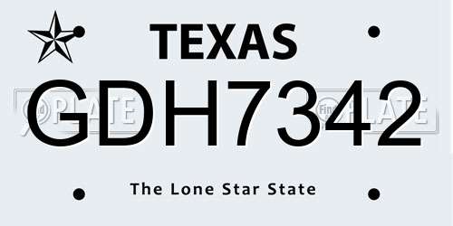 GDH7342 Texas License Plate