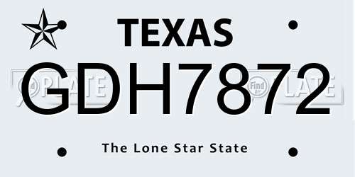 GDH7872 Texas License Plate