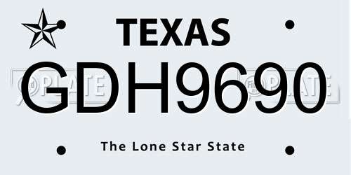 GDH9690 Texas License Plate