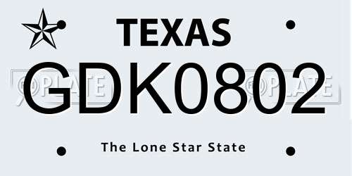 GDK0802 Texas License Plate