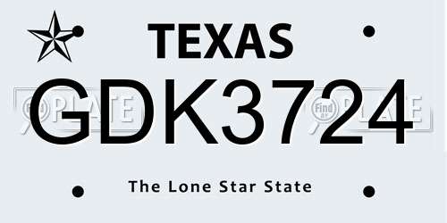 GDK3724 Texas License Plate