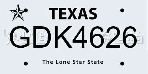 GDK4626 Texas License Plate