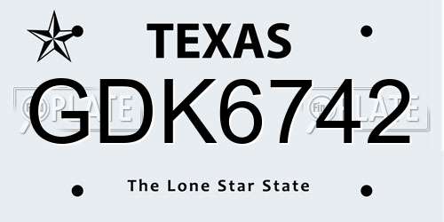 GDK6742 Texas License Plate