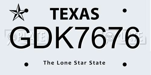 GDK7676 Texas License Plate