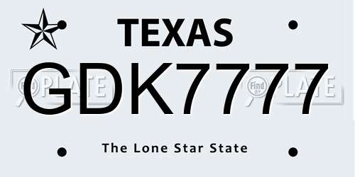 GDK7777 Texas License Plate