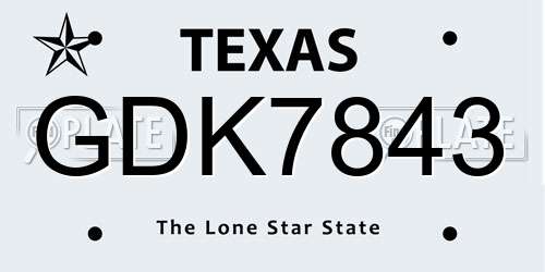 GDK7843 Texas License Plate