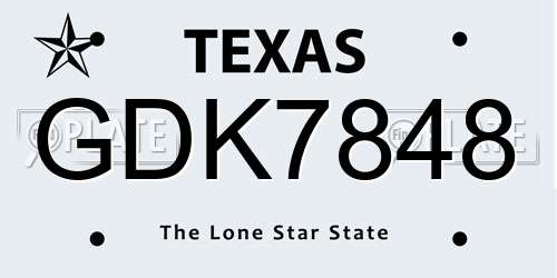 GDK7848 Texas License Plate