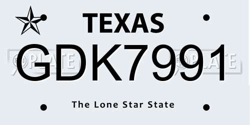 GDK7991 Texas License Plate