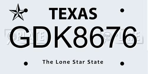 GDK8676 Texas License Plate