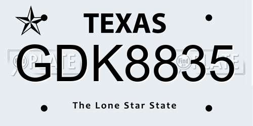 GDK8835 Texas License Plate