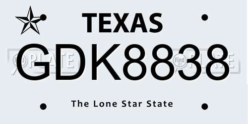 GDK8838 Texas License Plate