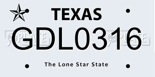 GDL0316 Texas License Plate